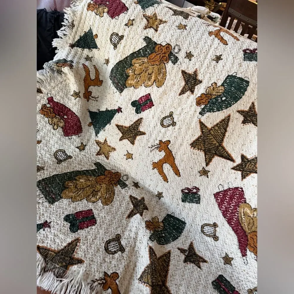 Vintage Crown Crafts Christmas cotton throw blanket
